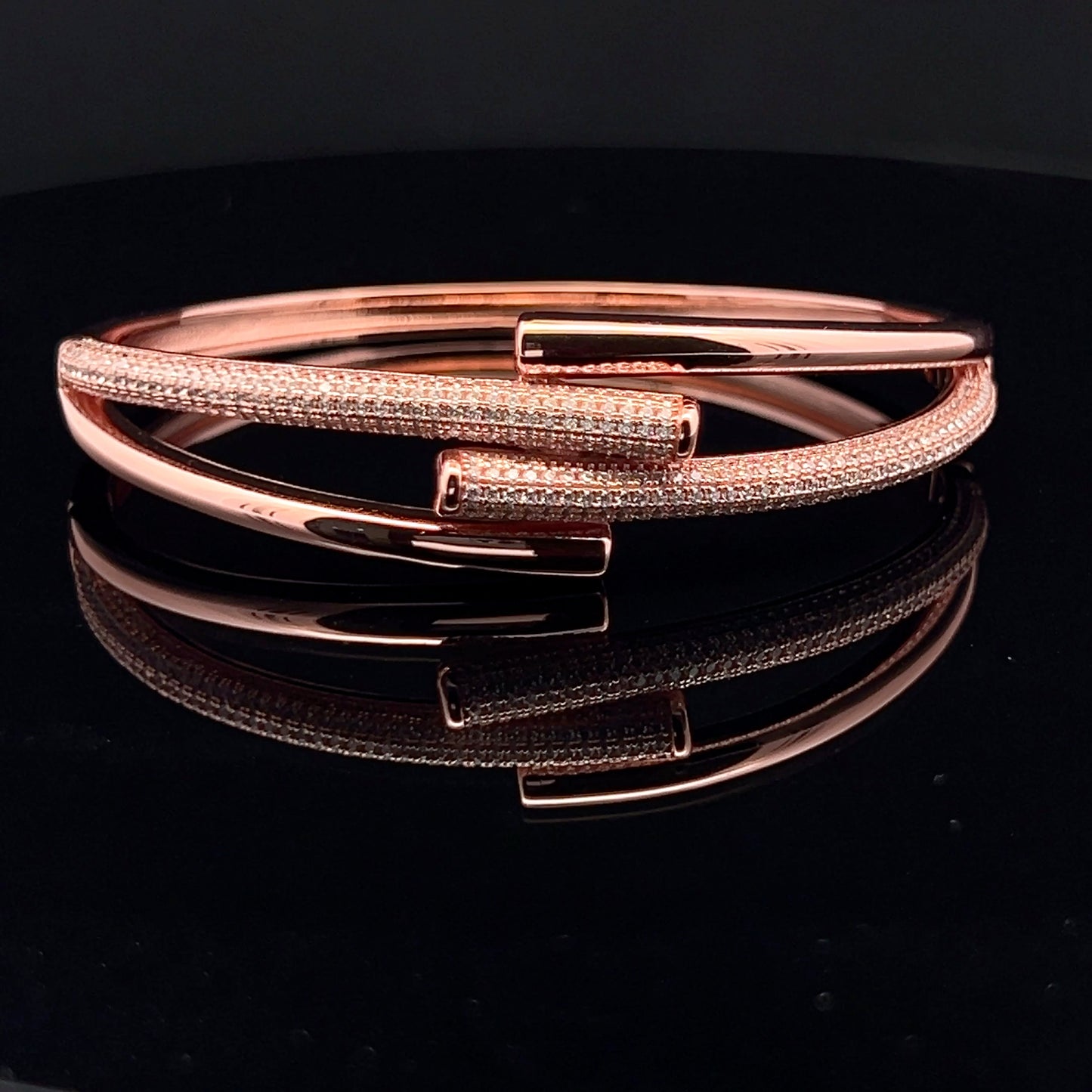 Ultra Premium Rose Gold Finish Solid Pure Silver Three Line Micro Setting Diamond Bracelet
