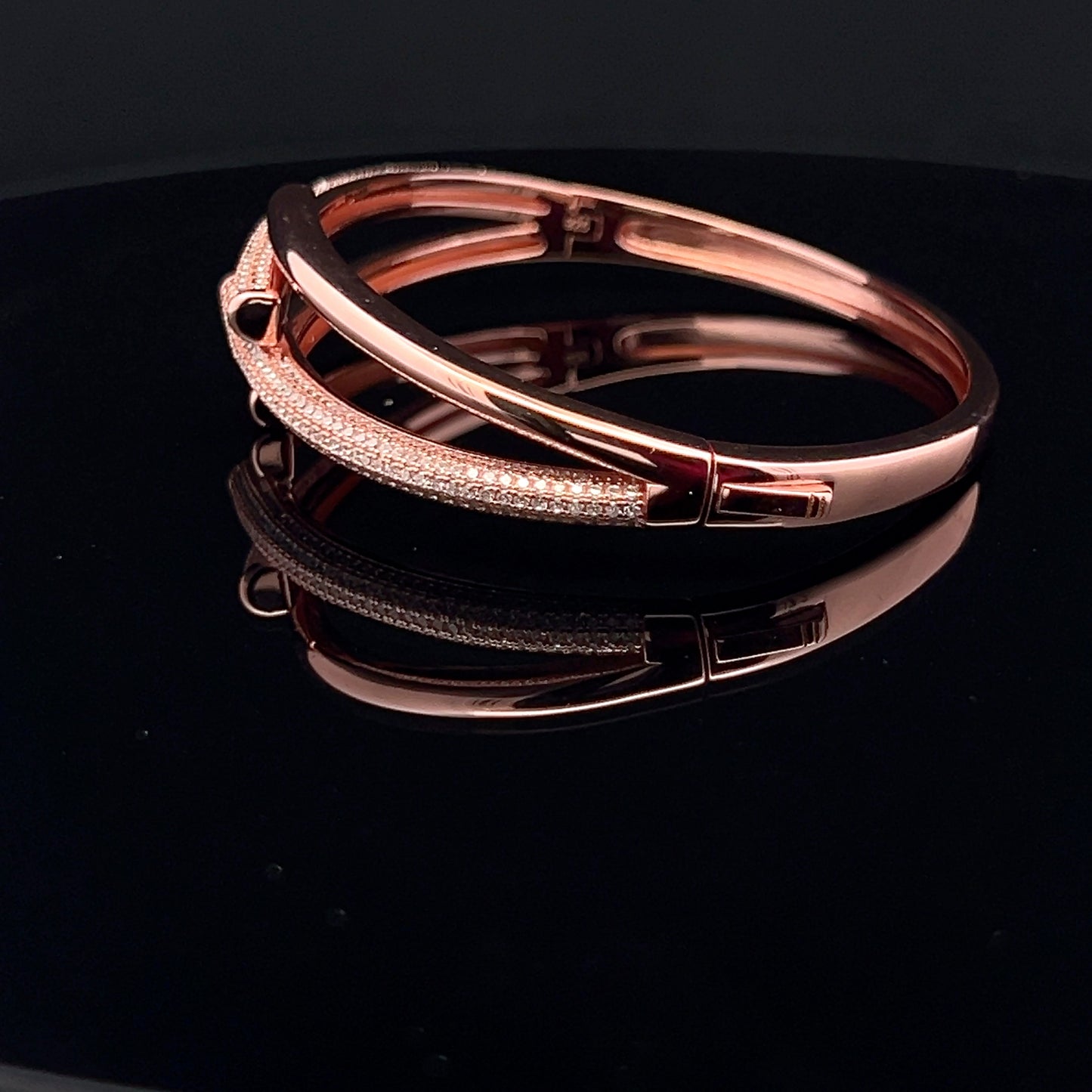 Ultra Premium Rose Gold Finish Solid Pure Silver Three Line Micro Setting Diamond Bracelet