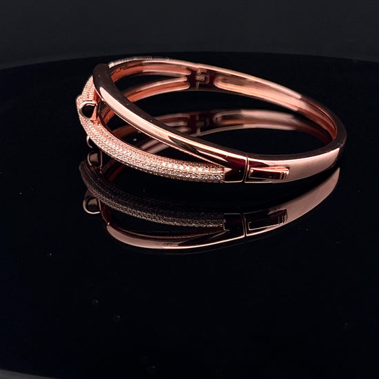 Ultra Premium Rose Gold Finish Solid Pure Silver Three Line Micro Setting Diamond Bracelet