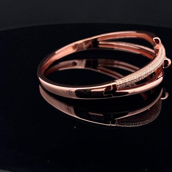 Ultra Premium Rose Gold Finish Solid Pure Silver Three Line Micro Setting Diamond Bracelet