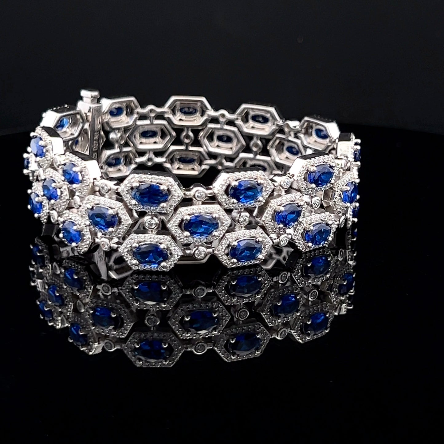 Oval Tanzanite Hexa Setting Ultra Premium Broad Statement Pure 925 Silver Bracelet
