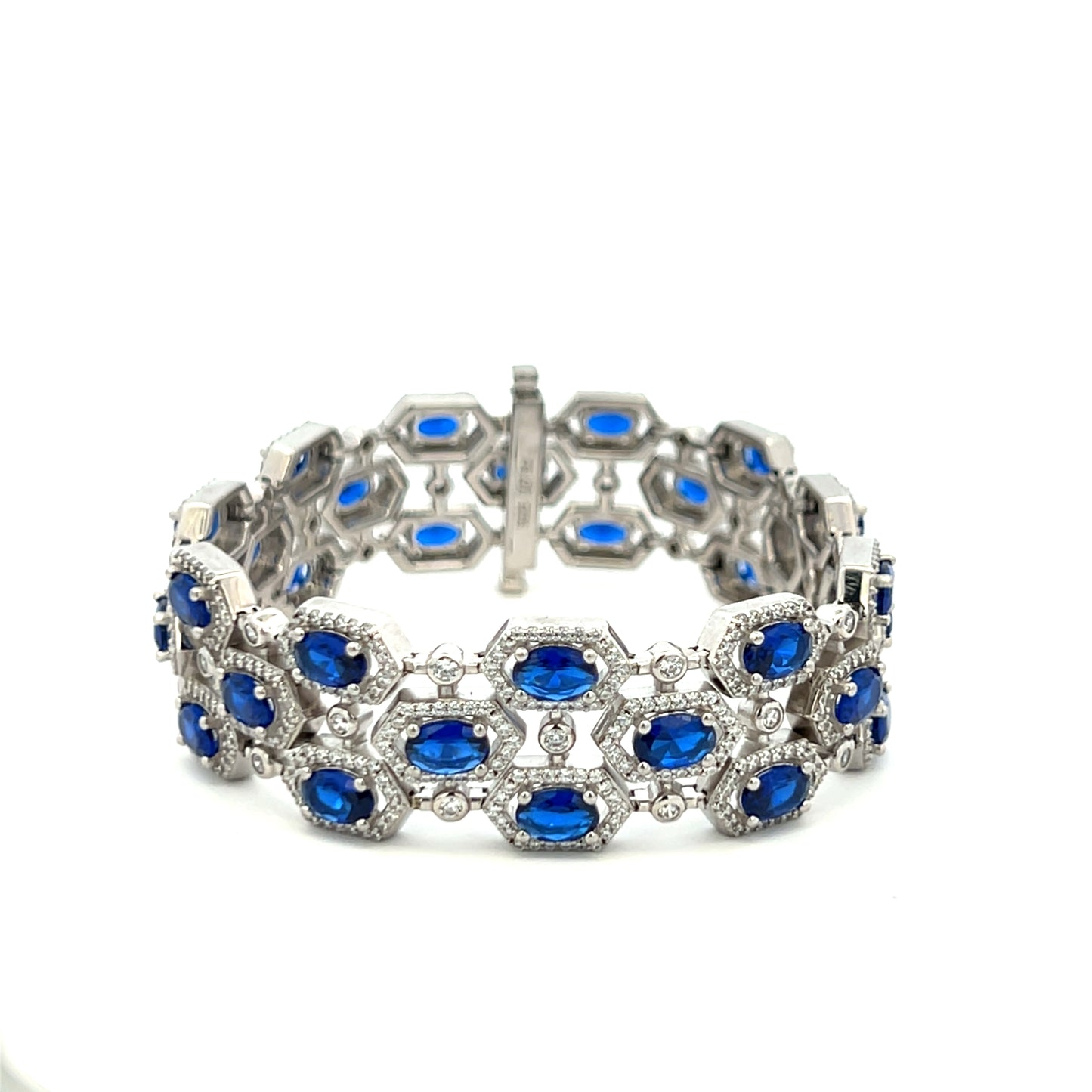 Oval Tanzanite Hexa Setting Ultra Premium Broad Statement Pure 925 Silver Bracelet