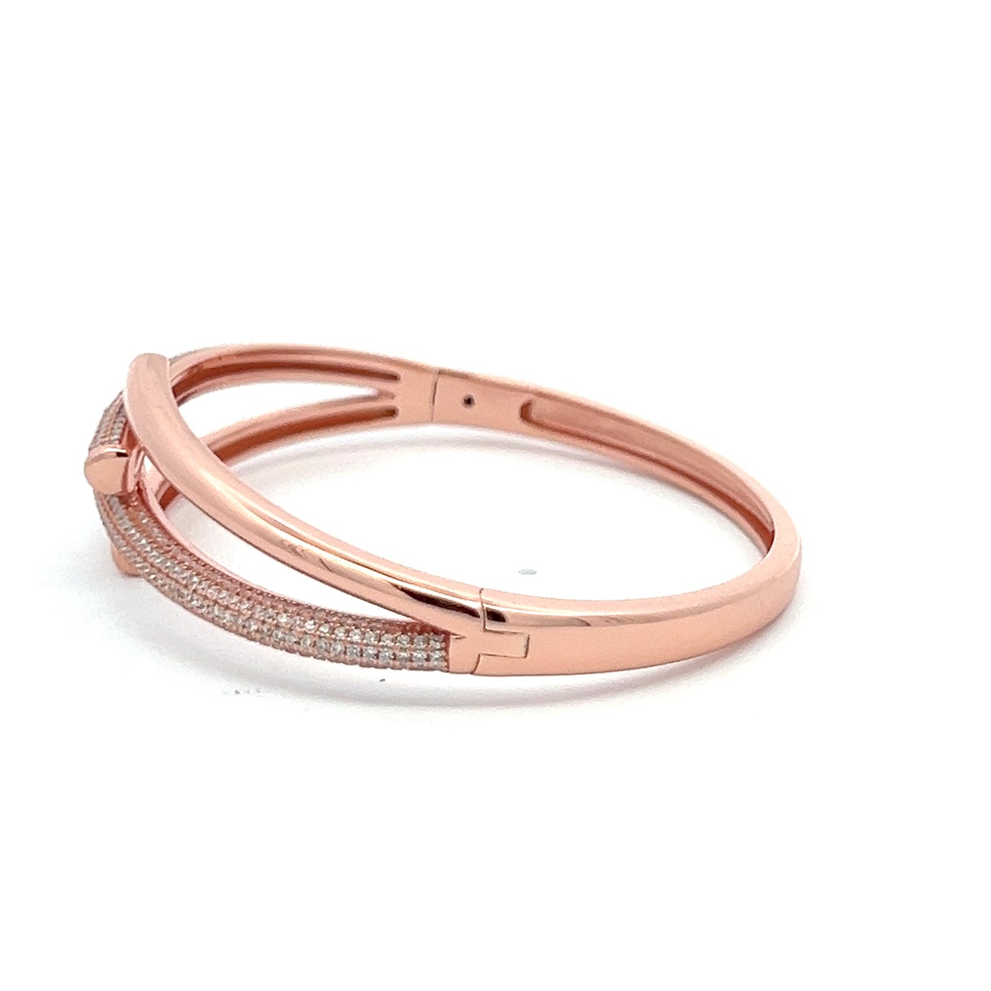 Ultra Premium Rose Gold Finish Solid Pure Silver Three Line Micro Setting Diamond Bracelet