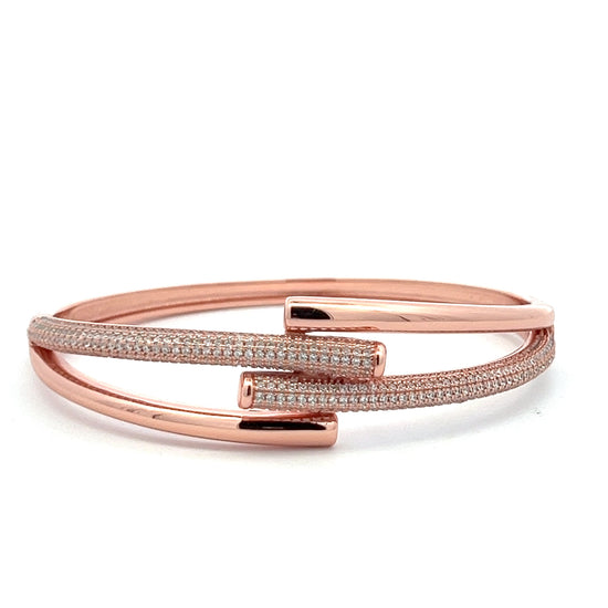 Ultra Premium Rose Gold Finish Solid Pure Silver Three Line Micro Setting Diamond Bracelet