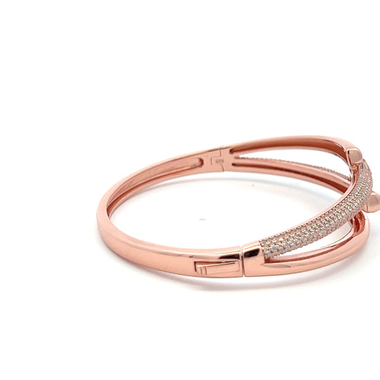 Ultra Premium Rose Gold Finish Solid Pure Silver Three Line Micro Setting Diamond Bracelet