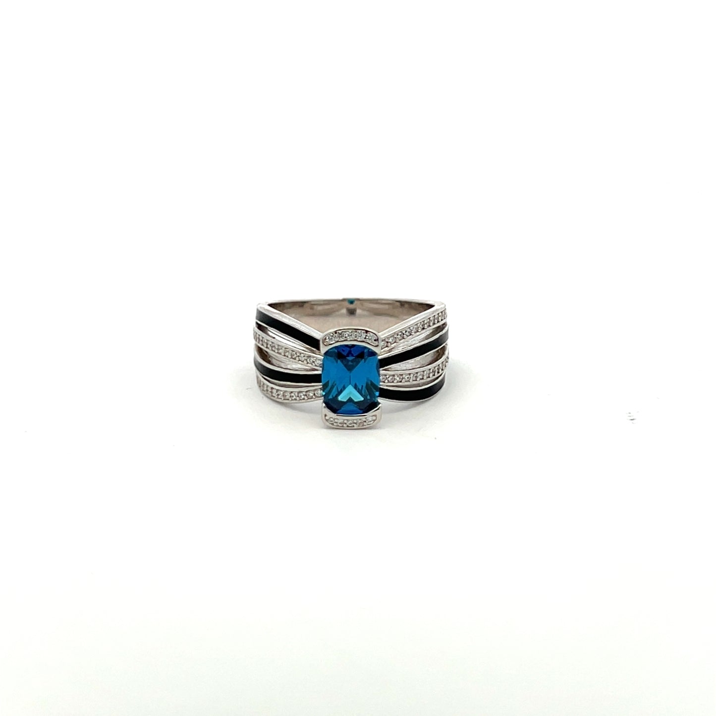 Ultra Premium Tri Band Hydro Blue Sapphire Ring with American Diamonds on Pure 925 Silver