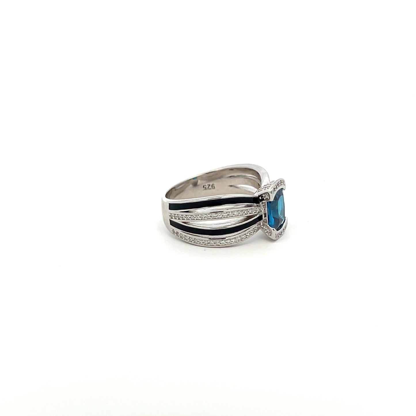 Ultra Premium Tri Band Hydro Blue Sapphire Ring with American Diamonds on Pure 925 Silver