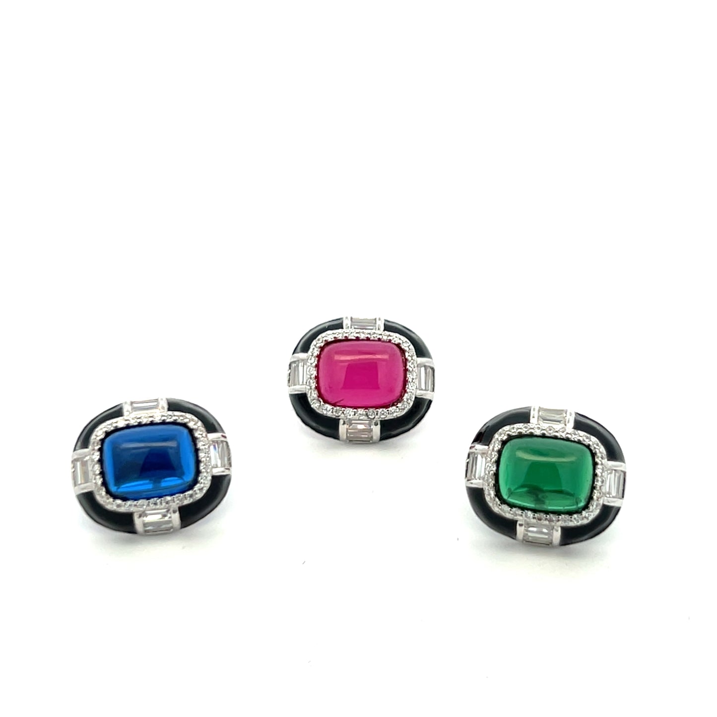 Ultra Premium Ruby Cabochon Black Onyx Stud Earrings on Pure 925 Silver