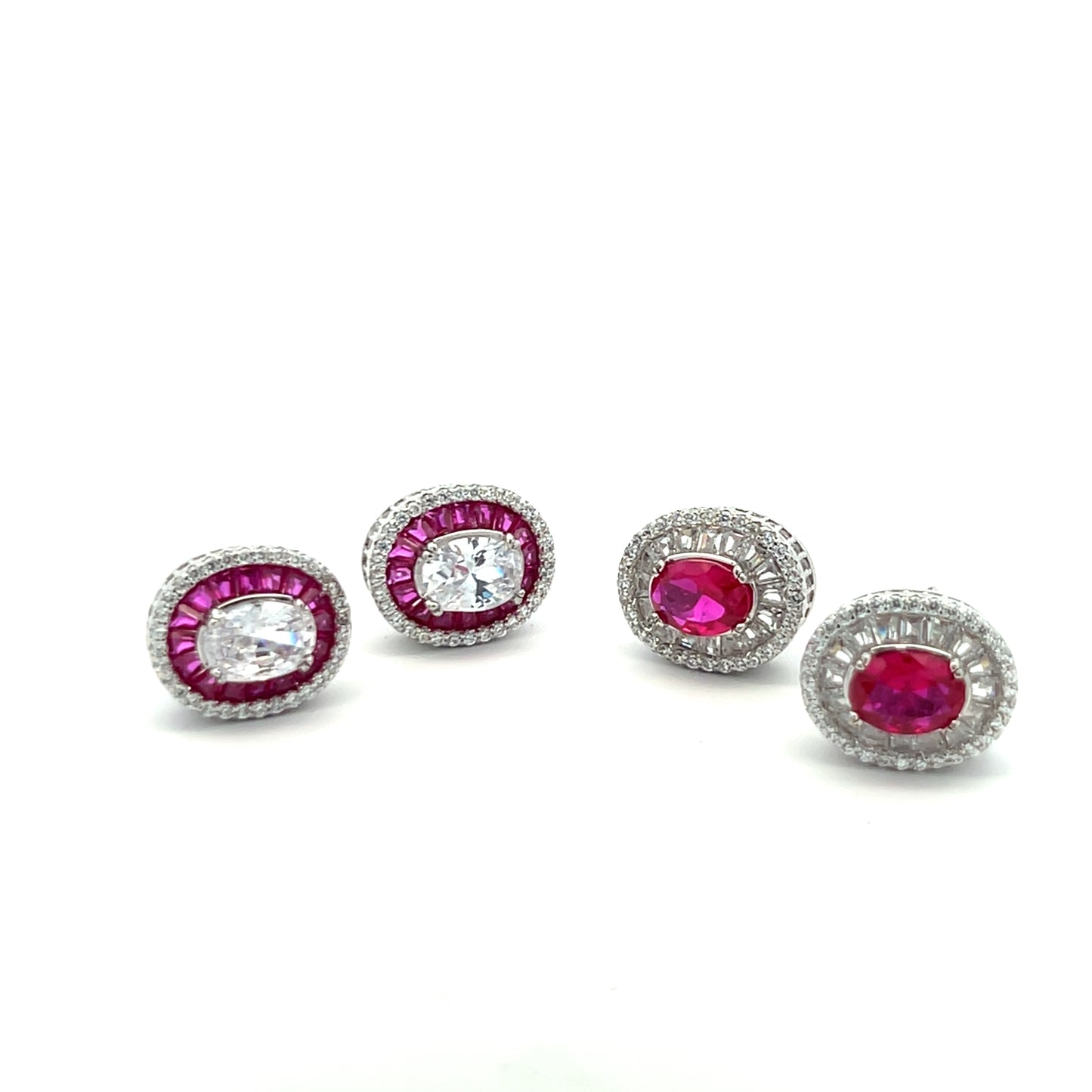 Oval Solitaire Larissa Studs with Ruby Baguettes on Pure 925 Silver