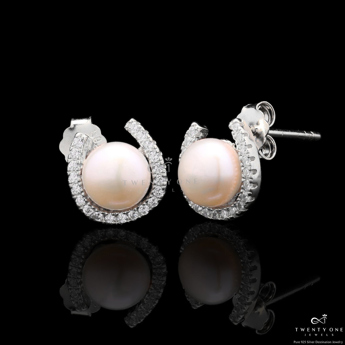 Fresh Water Pearl Elyna Studs On 925 Silver (White Gold Finish)