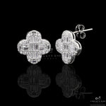 Rabiah Floral Studs With Diamond Baguette On 925 Silver