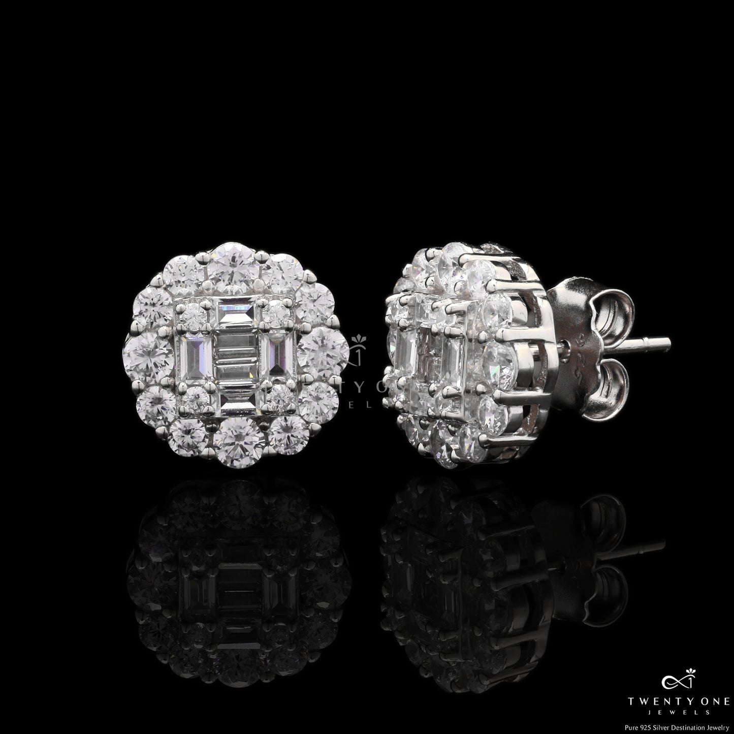 Aviva Studs With Diamond Baguette On 925 Silver