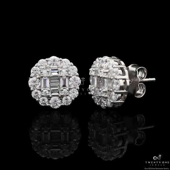 Aviva Studs With Diamond Baguette On 925 Silver