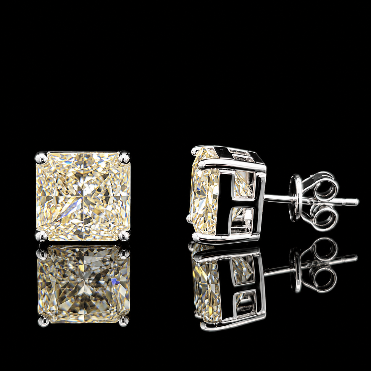 Ultra Premium Champagne Yellow 5.76 Carat Each Princess Cut Solitaire Stud Earring on Pure 925 Silver