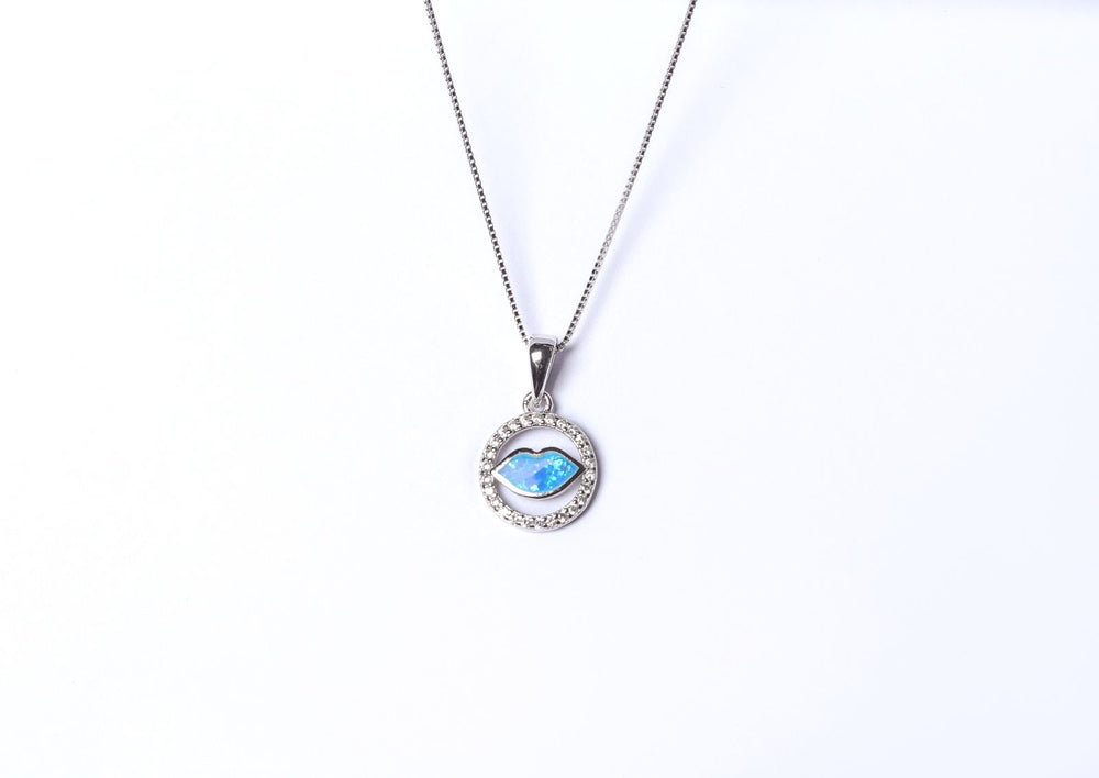Kids Blue Lips in a Ring On Pure 925 Silver Pendant With Chain