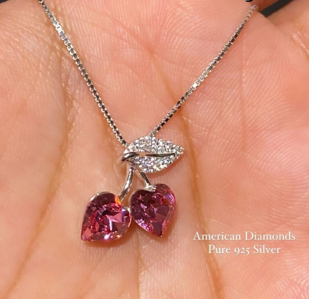 The Cutest Pink Sapphire Heart Cherry Pendant with Chain