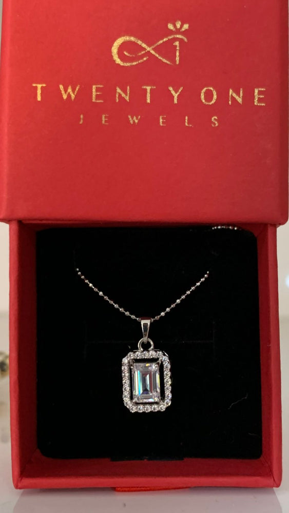 Emerald Cut Solitaire Pendant With Chain On 925 Silver