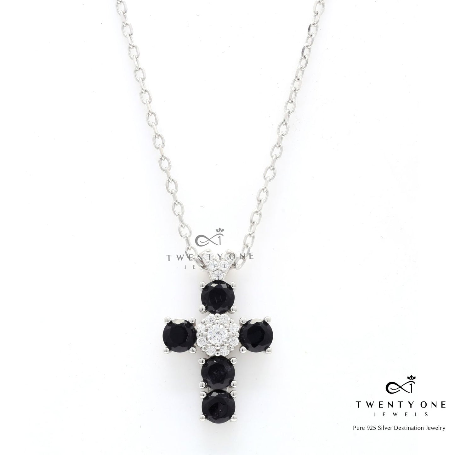 Black Diamond Cross Pendant on Pure 925 Silver
