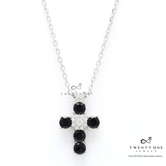 Black Diamond Cross Pendant on Pure 925 Silver