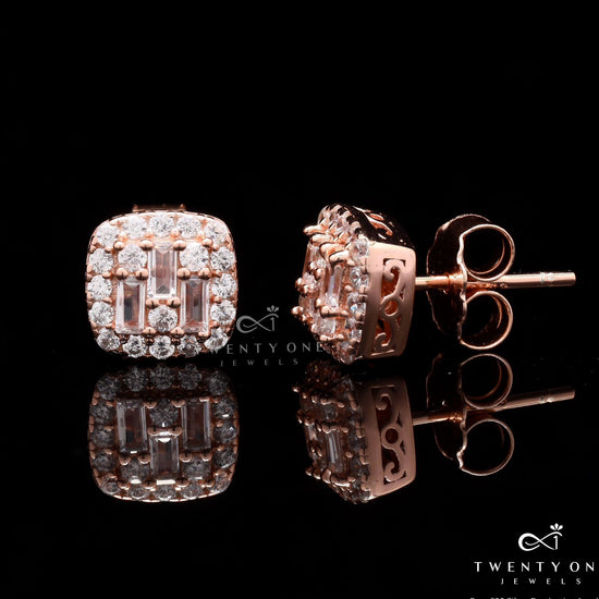 Rose Gold American Diamond Studded Stella Stud on Pure 925 Silver.