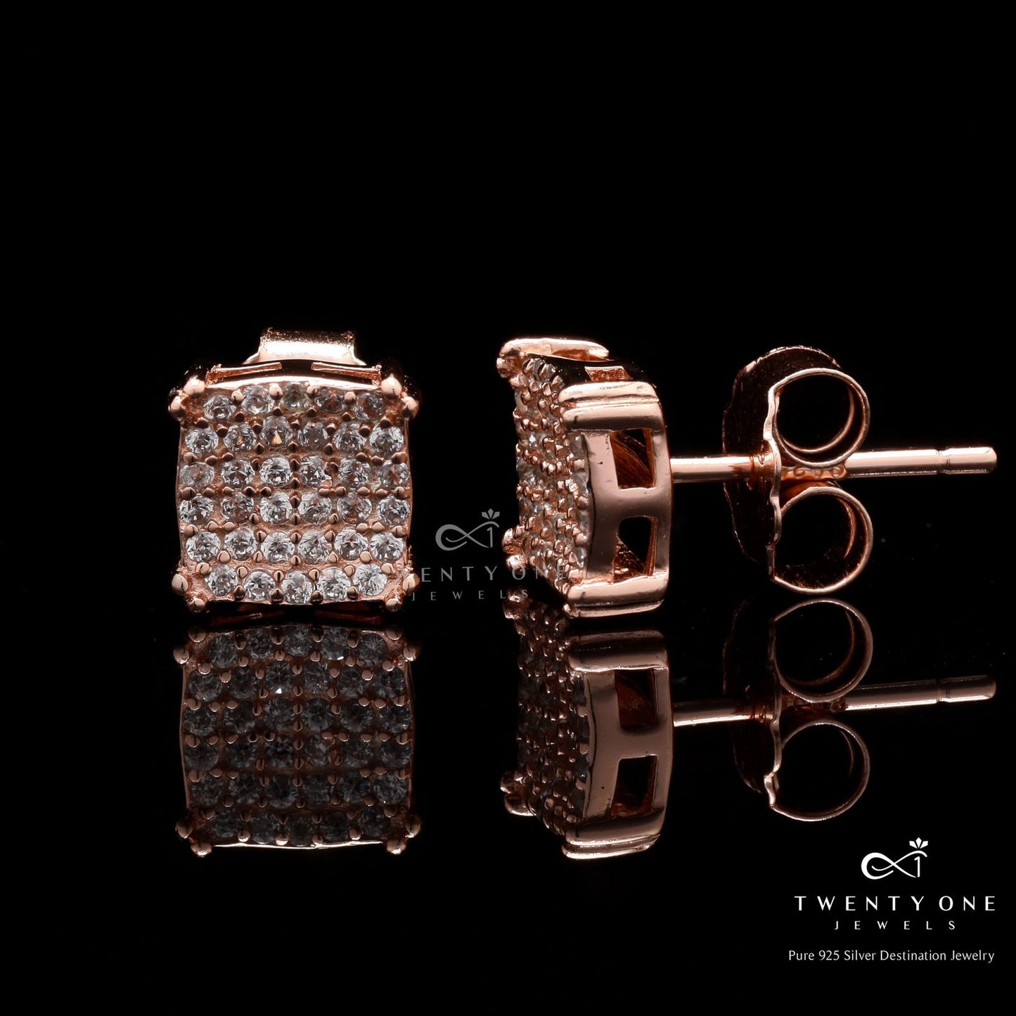 Rose Gold American Diamond Studded Olivia Stud on Pure 925 Silver.