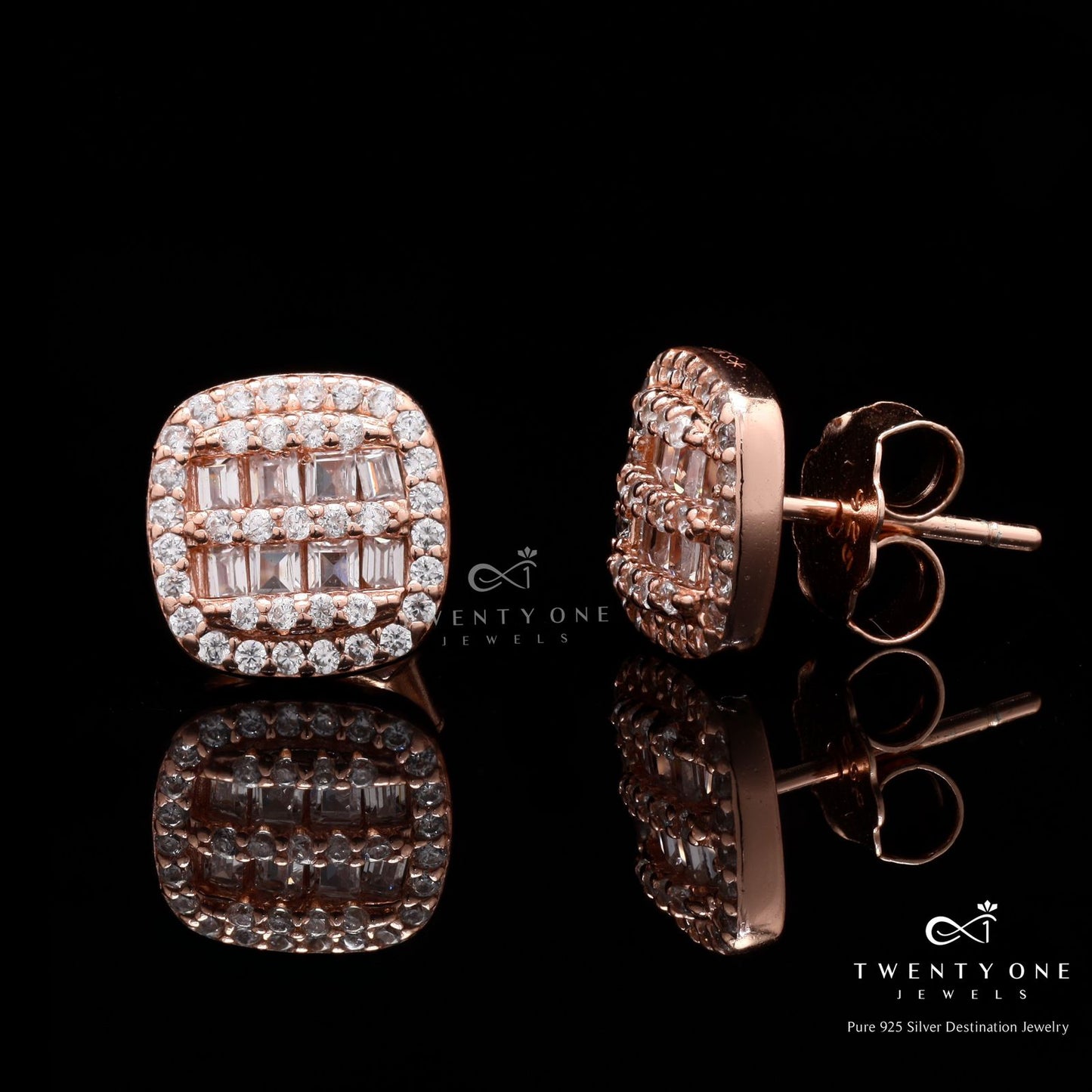 Rose Gold American Diamond Studded Mariah Stud on Pure 925 Silver.