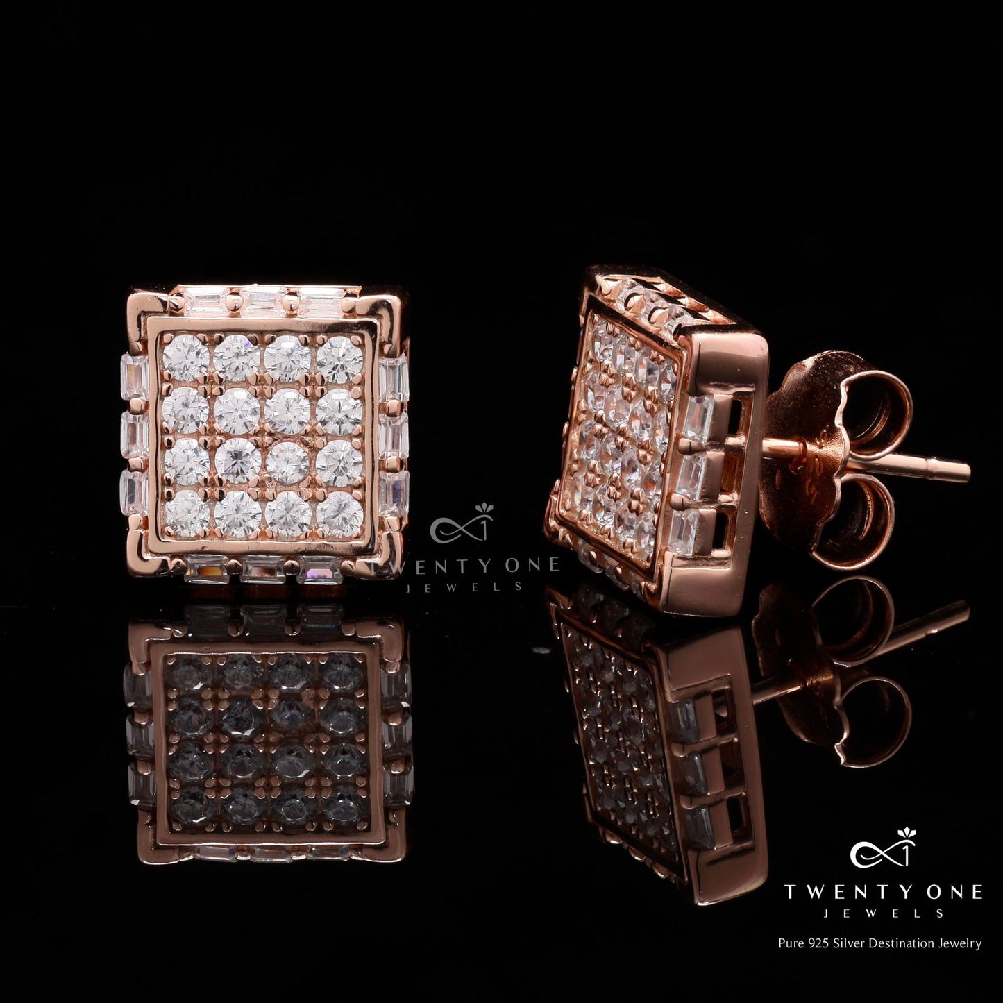 Rose Gold American Diamond Studded Catherine Stud on Pure 925 Silver.