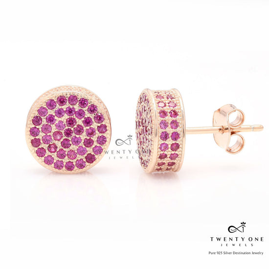 Rose Gold American Diamond Studded with Ruby Alice Stud on Pure 925 Silver.