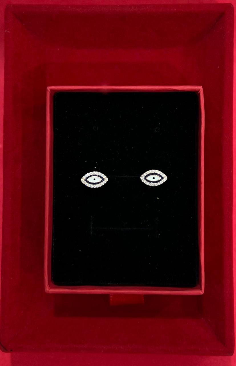 Rose Gold American Diamond Studded Nora Evil Eye Studs on Pure 925 Silver.