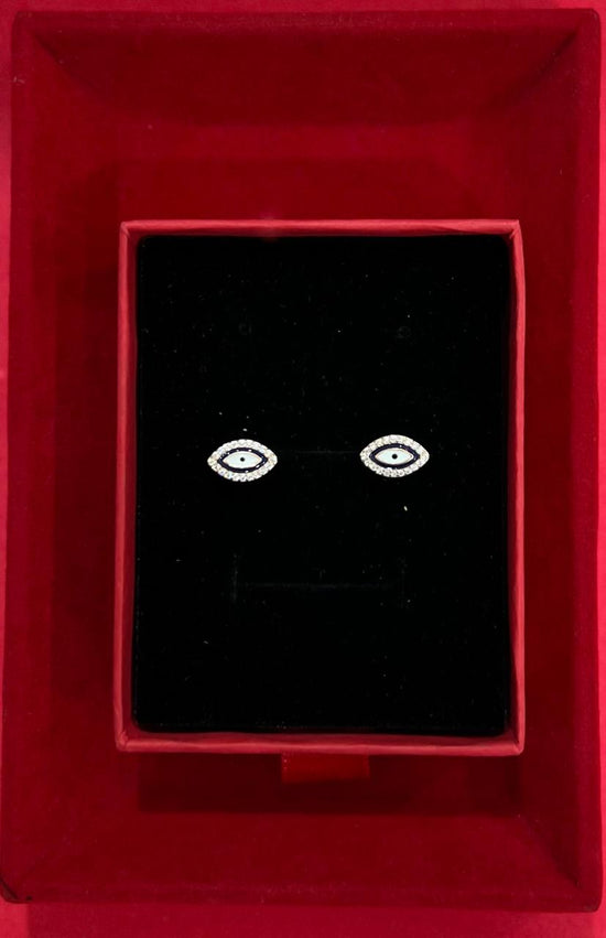 Rose Gold American Diamond Studded Nora Evil Eye Studs on Pure 925 Silver.