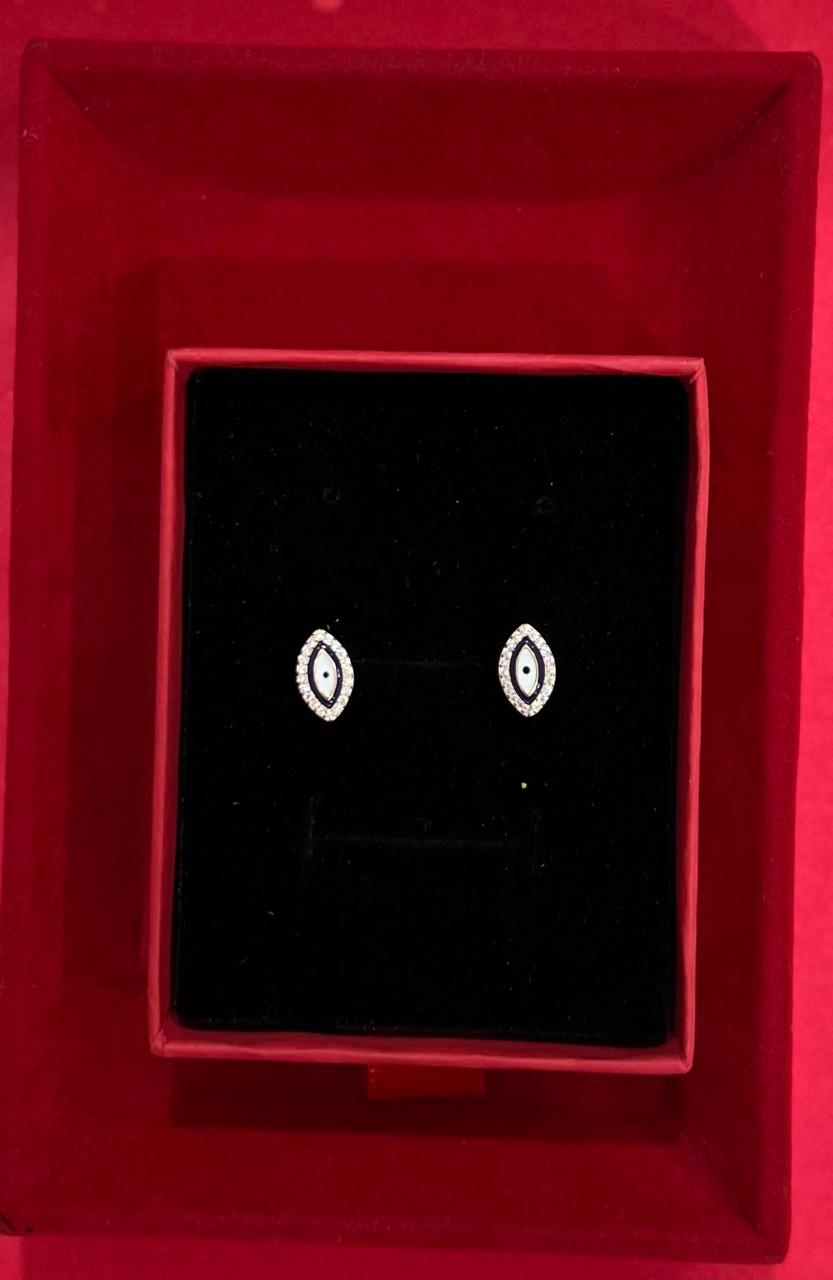 Rose Gold American Diamond Studded Nora Evil Eye Studs on Pure 925 Silver.