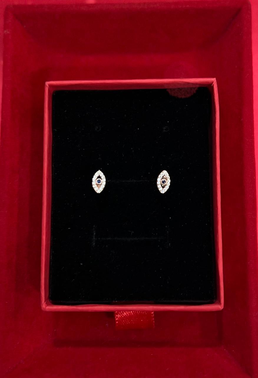 Rose Gold American Diamond Studded Cora Evil Eye Studs on Pure 925 Silver.