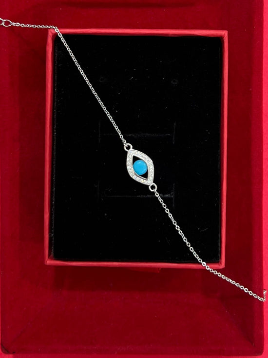 American Diamond Studded Athena Evil Eye Bracelet on Pure 925 Silver.