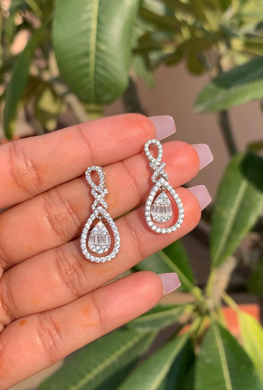 American Diamond Studded Alivia Long Earrings on Pure 925 Silver