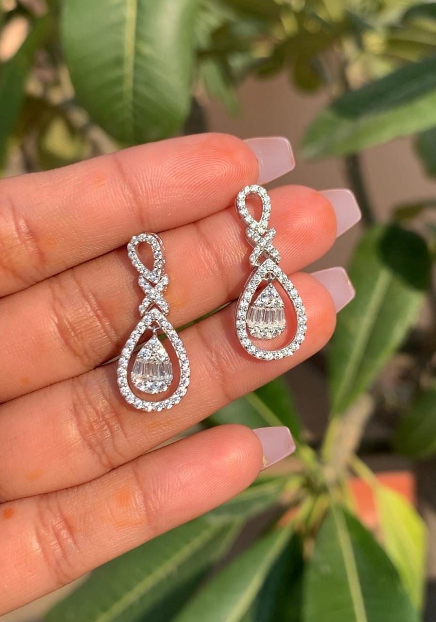 American Diamond Studded Alivia Long Earrings on Pure 925 Silver