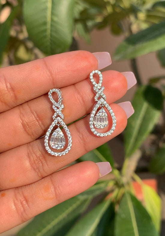 American Diamond Studded Alivia Long Earrings on Pure 925 Silver