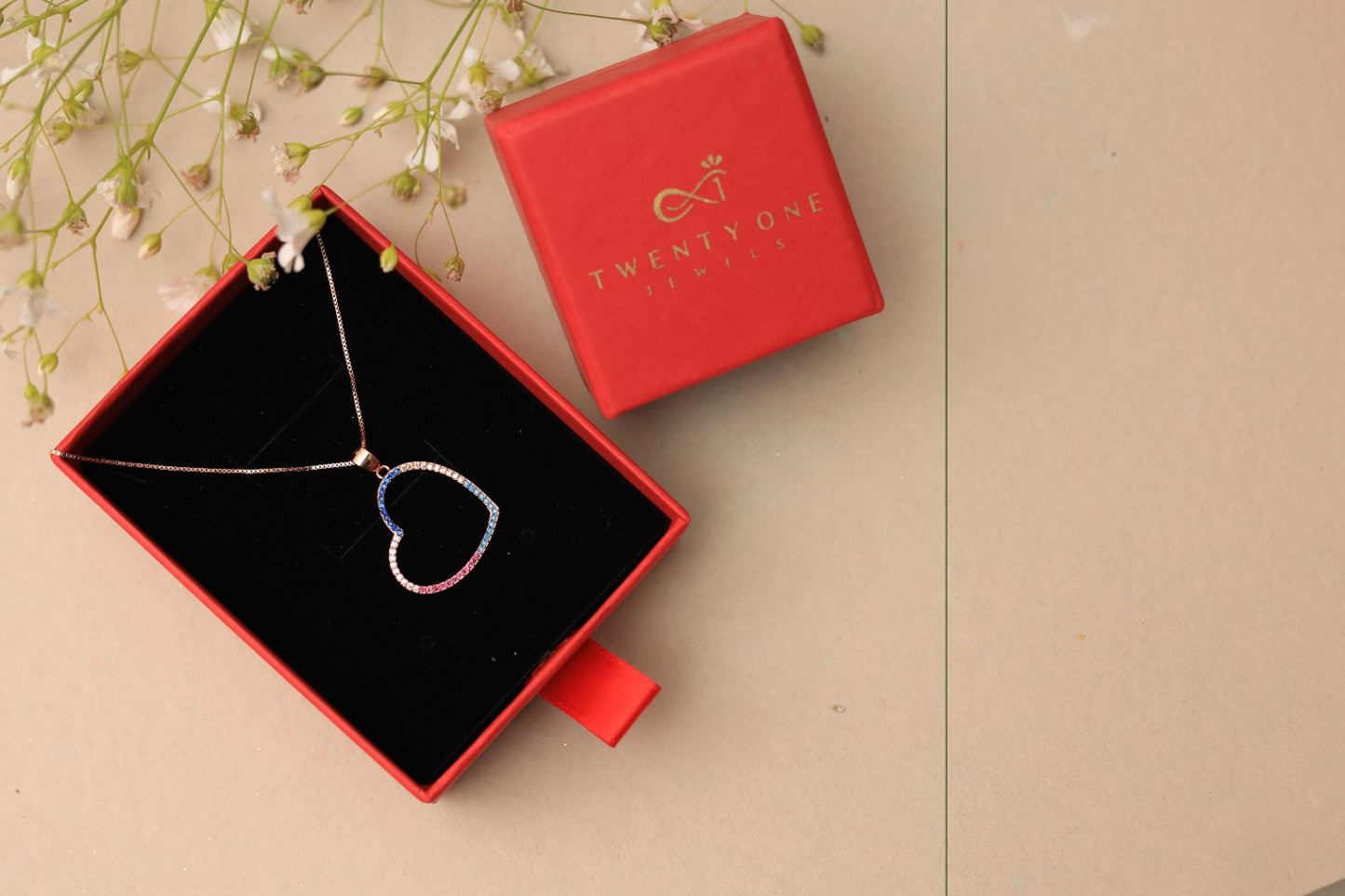 Valentines Exclusive Multicoloured Big Heart Rose Gold Charlee Pendant on pure 925 Silver