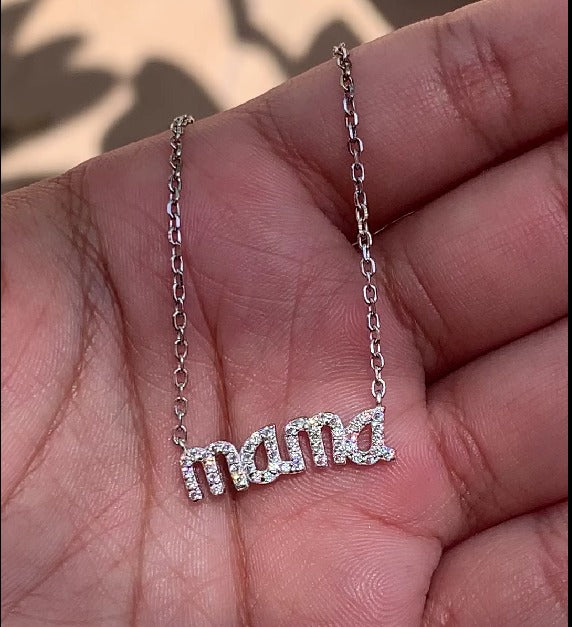 American Diamond Studded Mama Pendant with chain on Pure 925 Silver.