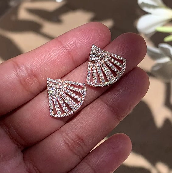 Rose Gold Diamond Studded Scarlet Fan Studs on 925 silver.