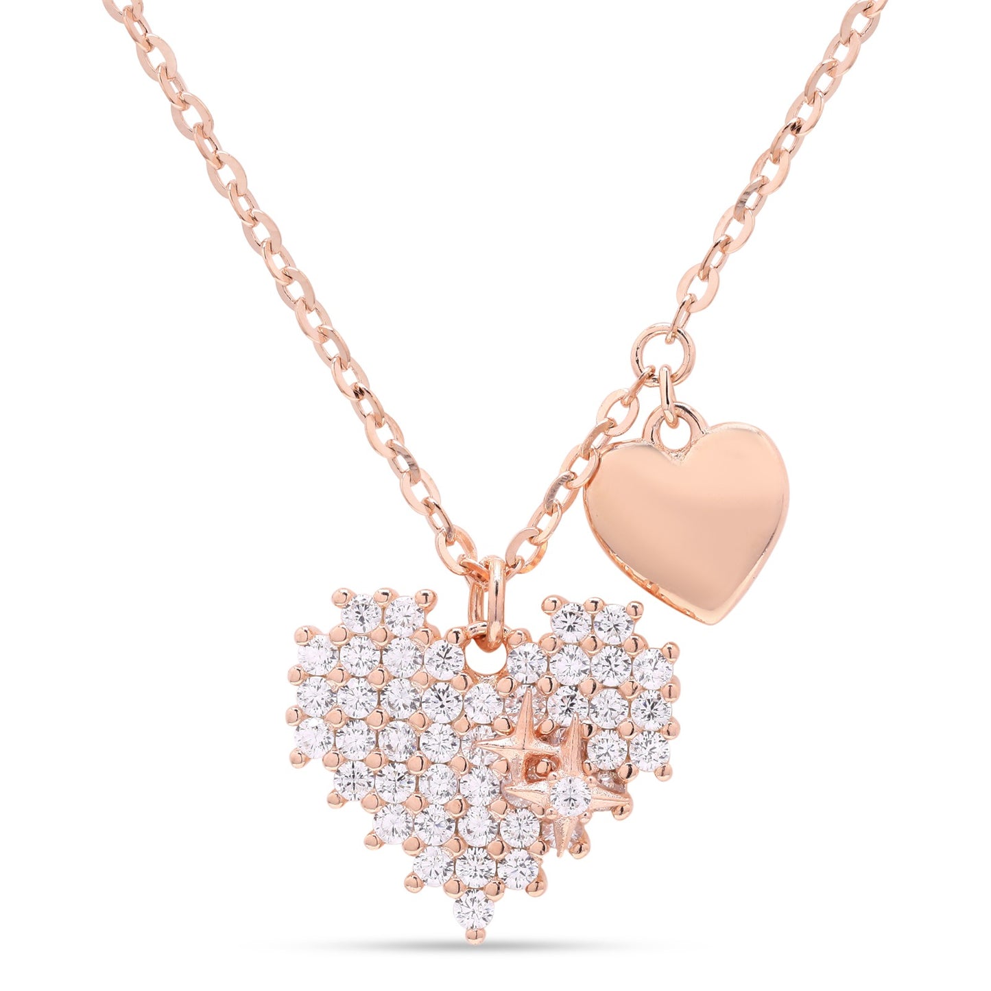 Rose Gold 3d Heart with Charms Pendant on Pure 925 Silver.