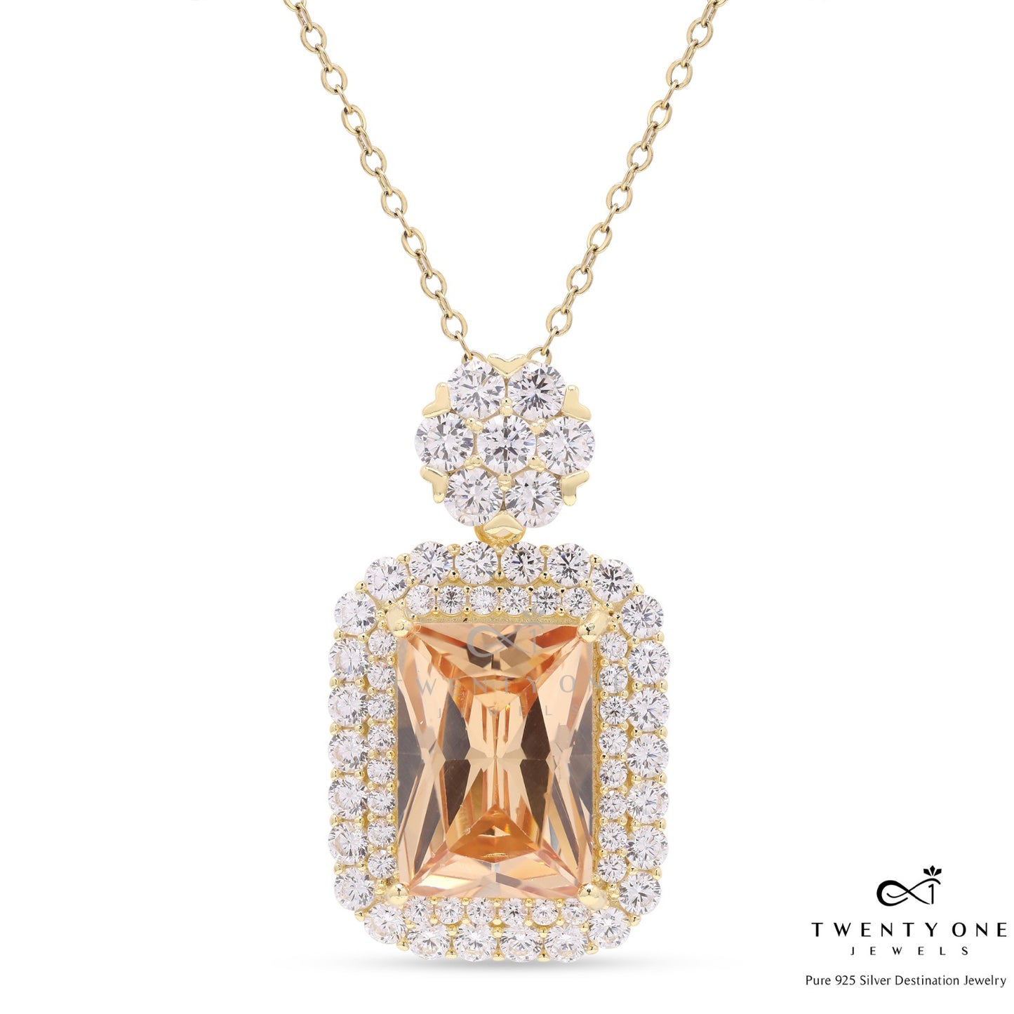 Premium American Diamond and Morganite Aliza Pendant on Pure 925 Silver