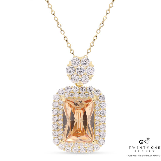 Premium American Diamond and Morganite Aliza Pendant on Pure 925 Silver