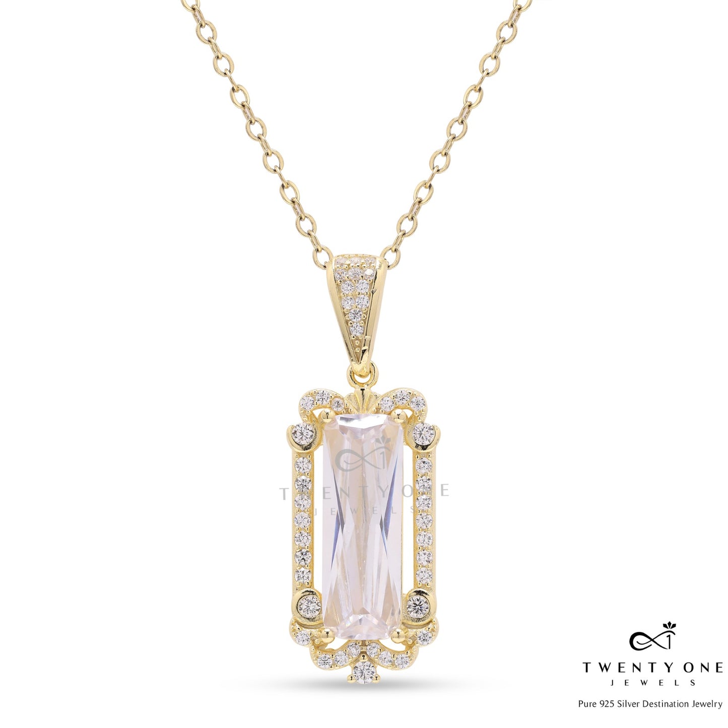 Premium American Diamond Aleena Pendant with Chain on Pure 925 Silver