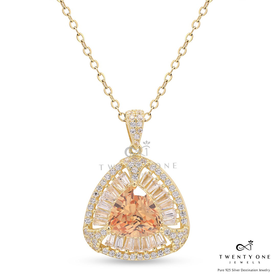 Premium American Diamond and Hydro Morganite Milana Pendant with Chain on Pure 925 Silver