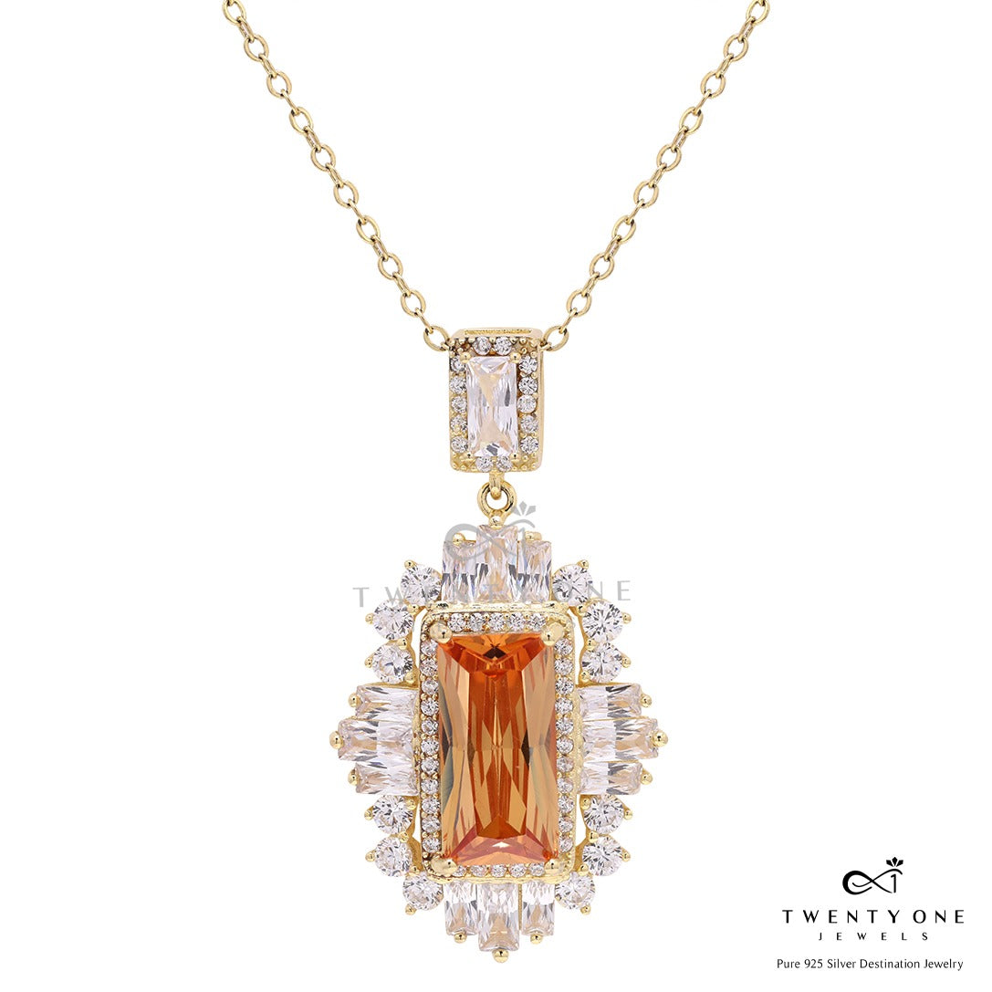 Premium American Diamond and Morganite Jamie Pendant with Chain on Pure 925 Silver
