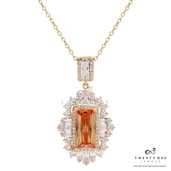 Premium American Diamond and Morganite Jamie Pendant with Chain on Pure 925 Silver