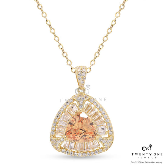 Premium American Diamond and Hydro Morganite Milana Pendant with Chain on Pure 925 Silver