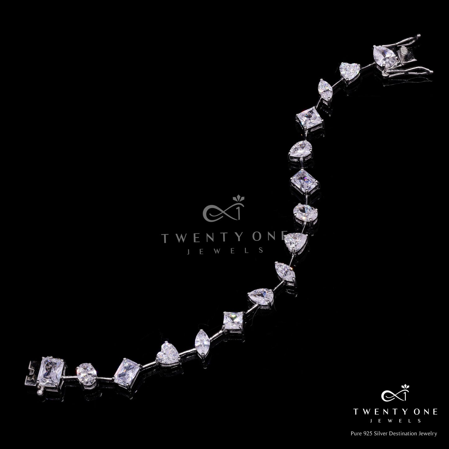 Premium Multi Solitaire American Diamond Tennis Bracelet on Pure 925 Silver.