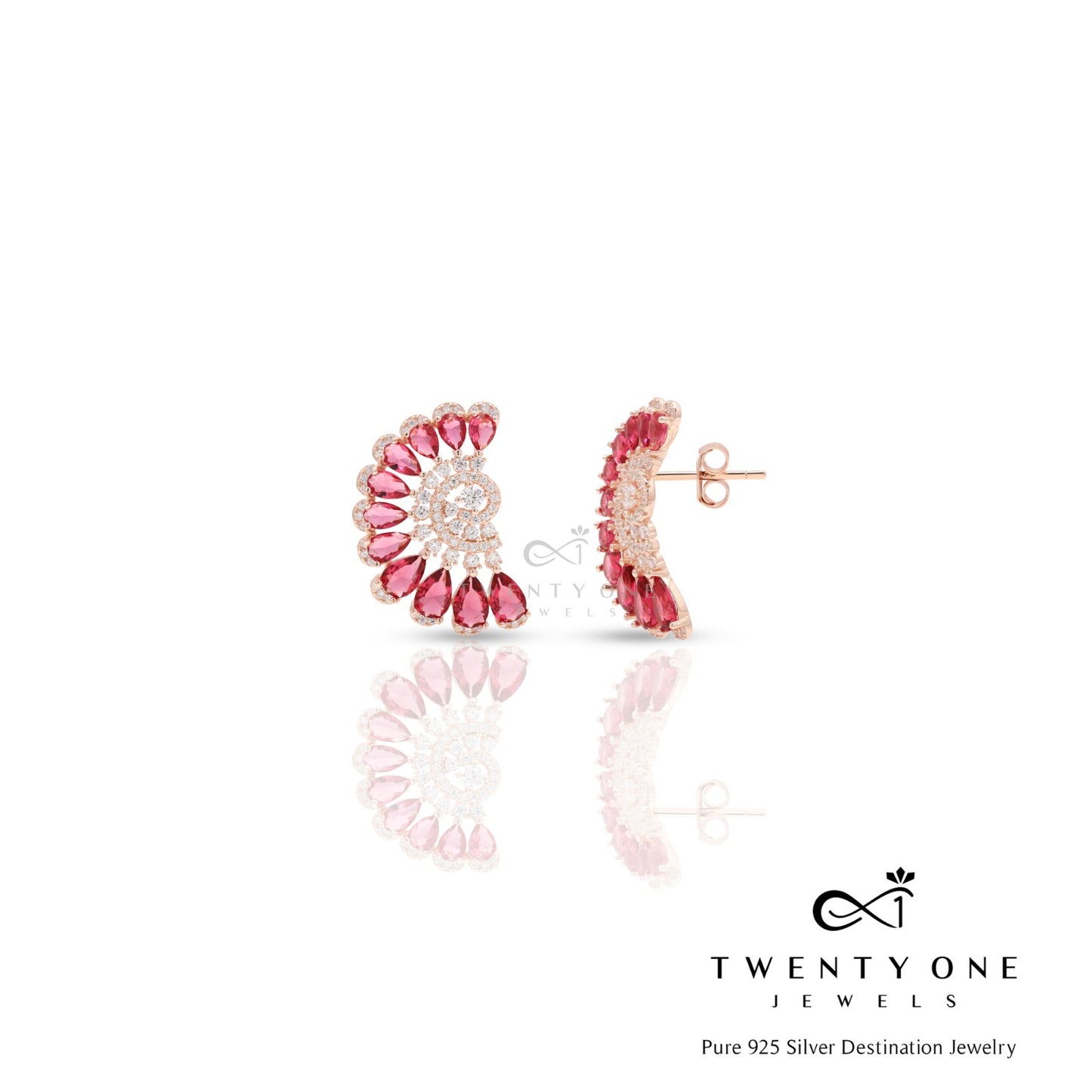 Rose Gold Drop Ruby Adira Earrings on Pure 925 Silver