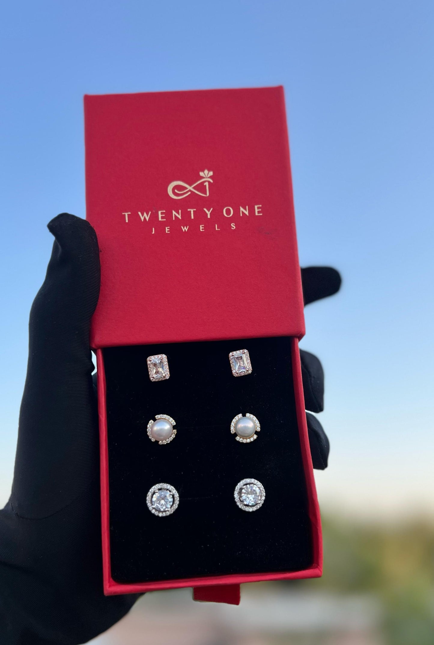 Firoza Studs Combo of Three Pairs on Pure 925 Silver